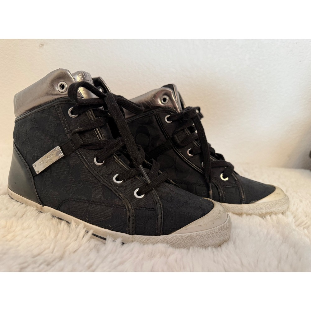 COACH Freesia Black Signature High Top Sneakers Shoes‎ Women's Size 8.5B